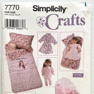 Simplicity 7770 Child's Sleepover and 18" Doll Accessories Sewing Pattern